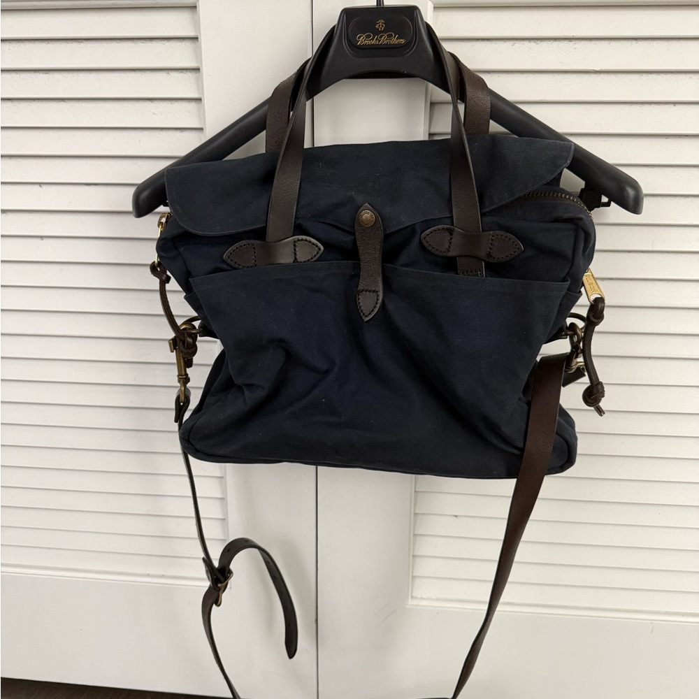Filson Navy Blue and Brown Messenger Bag